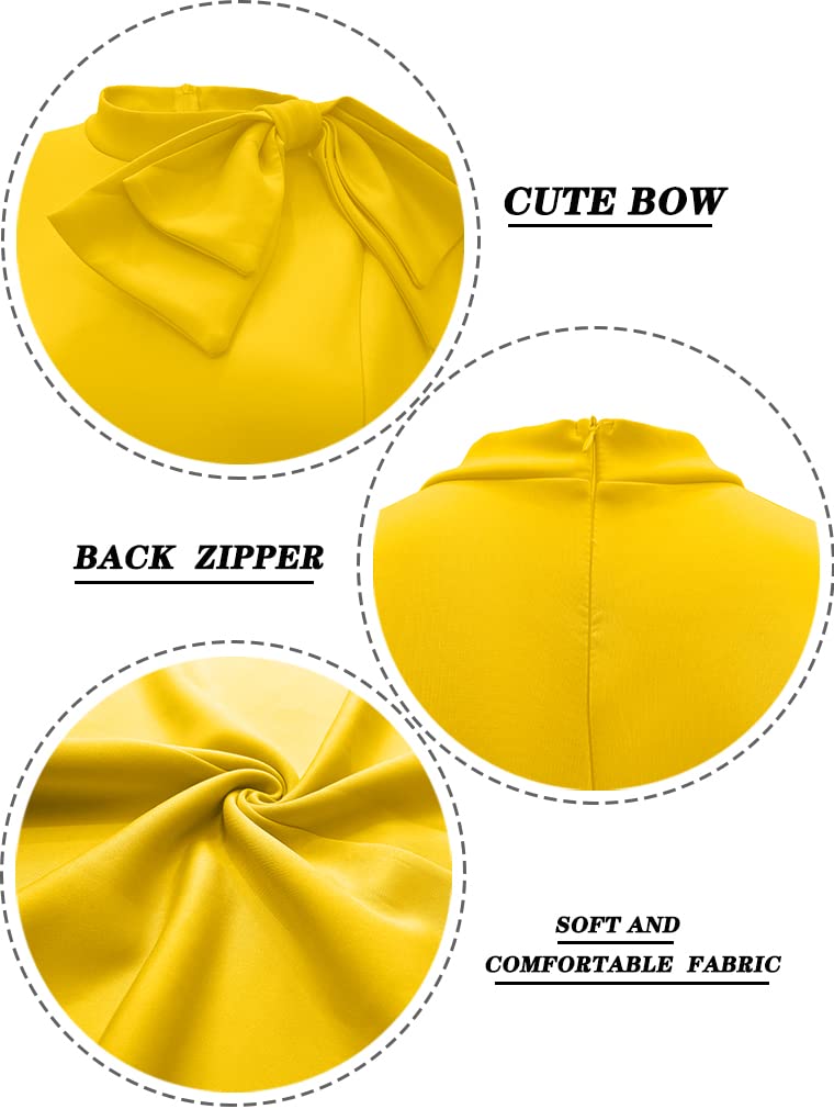 LAGSHIAN Women Fashion Peplum Bodycon Short Sleeve Bow Club Ruffle Pencil Party Dress Yellow - Image 2